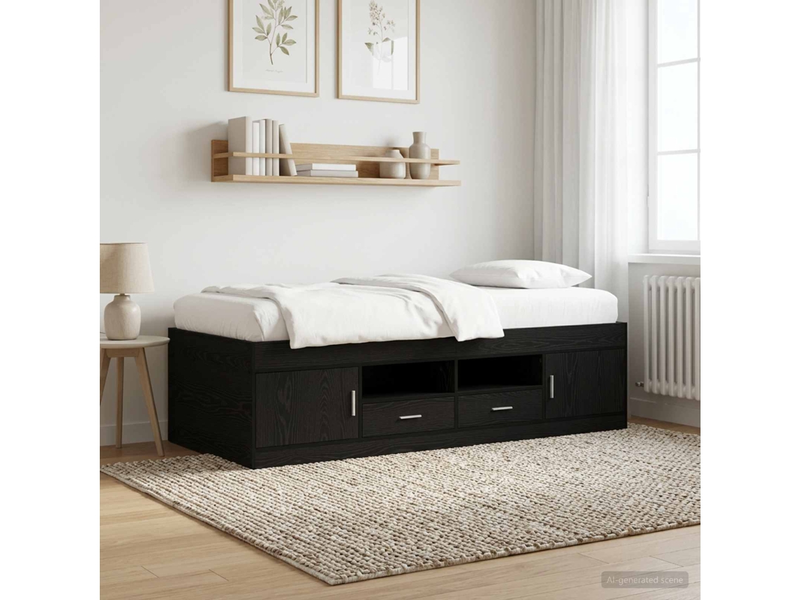 Vidaxl Estrutura De Cama Com Armazenamento Carvalho Preto 80 X 200 Cm