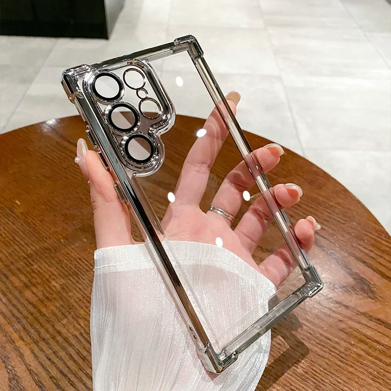 (prata A15 4g 5g) Capa Rígida Transparente De Luxo Com Revestimento Eletroplástico E Resistente A Impactos