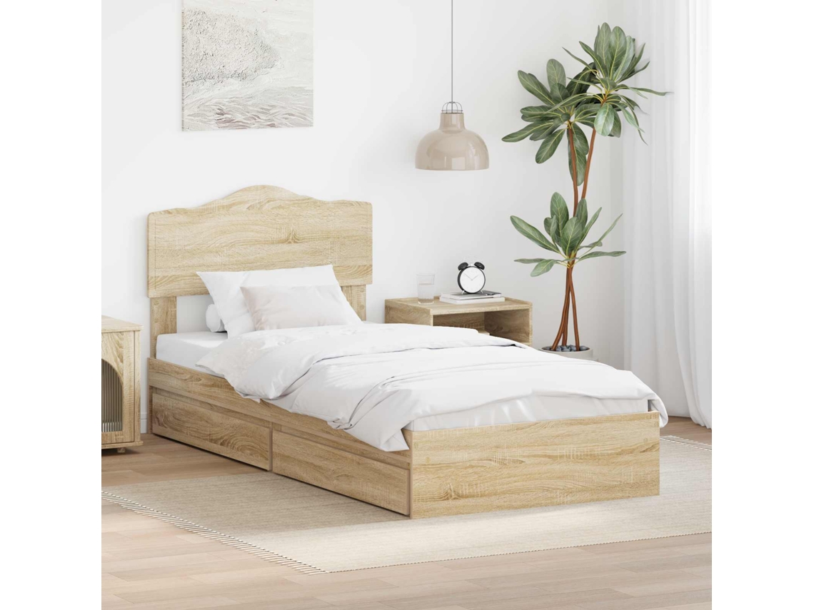 Vidaxl Cama Com Armazenamento Com Gaveta Carvalho Sonoma 90 X 190 Cm