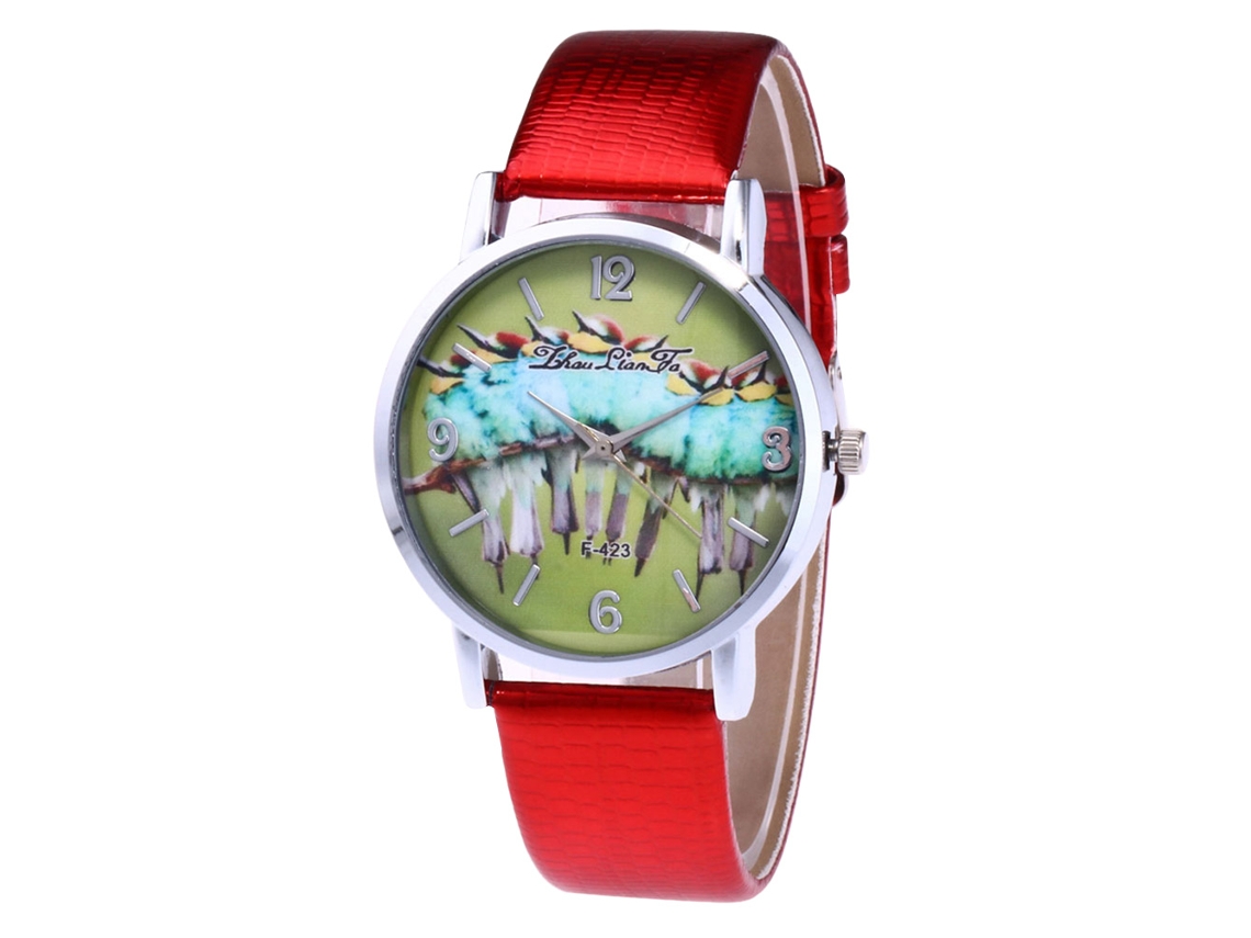 Relógio feminino Zhoulianfa Fashion Watch, em couro com estampa de crocodilo vermelha, modelo F-423x