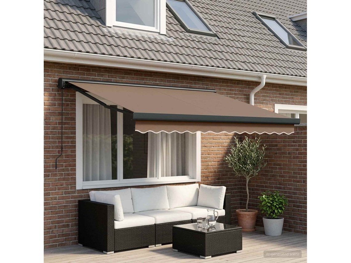 Vidaxl Toldo Retrátil Cinzento-acastanhado 500 × 300 Cm Tecido E Metal