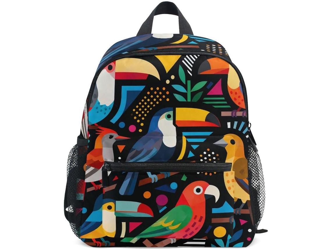 Mochila Pré-escolar Fofa Para Crianças Pequenas Com Nome Meninos Meninas, Pássaro Abstrato Preto, Pequena,