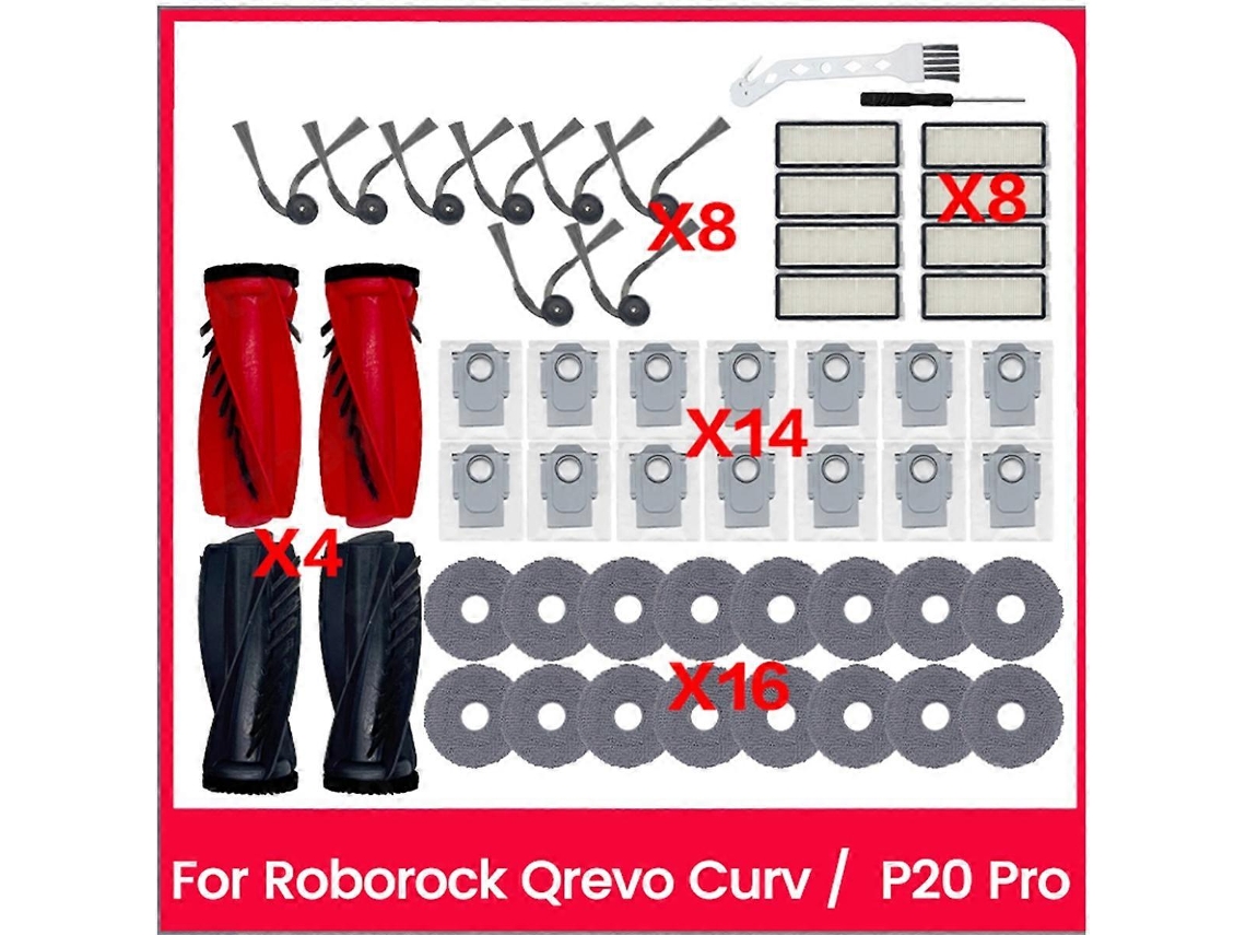 52 Peças De Reposição Para Aspirador De Pó Qrevo Curv / P20 Pro, Acessórios, Escovas Laterais Principais, Sacos De Pó, Esfregão P Brilvibera