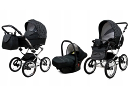 Carrinho de Bebé Multifuncional BABYLUX MARGARET EXCLUSIVE 3 Em 1 -White Dots - Ajustável e dobrável Construção leve em alumínio - Acessórios