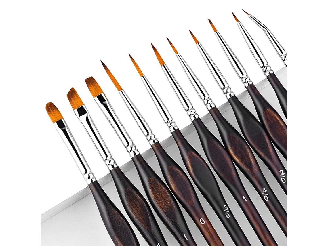 Conjunto de 11 Pincéis Profissionais de Precisão para Tintas Acrílicas, Aguarelas e Modelismo - Pincéis em Miniatura, Pincéis de Ponta Fina X001