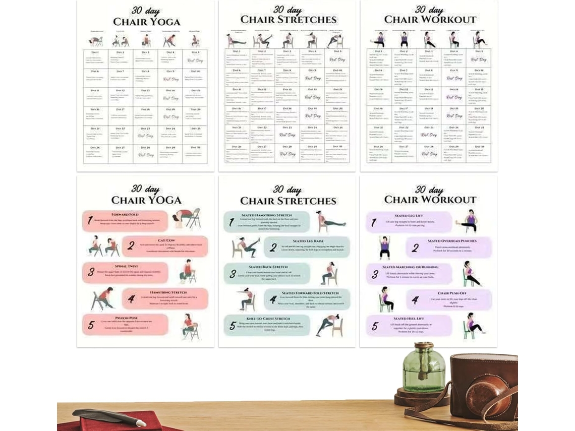 Yoga Na Cadeira Para Idosos - 30 Dias - 6 Cartões De Exercícios