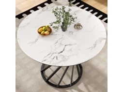 Mesa Redonda 80×80×76cm Tampo Marmorizado Mdf Pés Metálicos Pretos Multifunção Doméstica