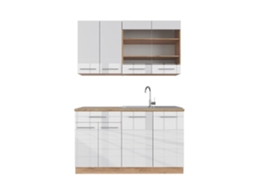 Cozinha Fame-Line, 140 cm, Carvalho PT, Branco brilhante/Carvalho dourado, Vicco