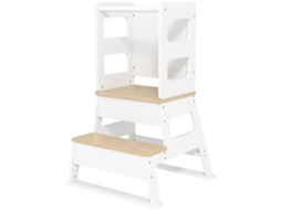 Torre De Aprendizagem Para Crianças Dos 3-6 Anos Com Quadro E Grade De Segurança Para Cozinha E Casa De Banho 55x52,5x87,5 Cm Branco