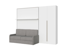 Versia Sofà 160 Cama De Casal Dobrável Vertical Com Sofá, Prateleira E Guarda-roupa Direito Com 2 Portas Branco