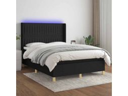 Vidaxl Cama Box Spring C/ Colchão E Led 140x200 Cm Tecido Preto