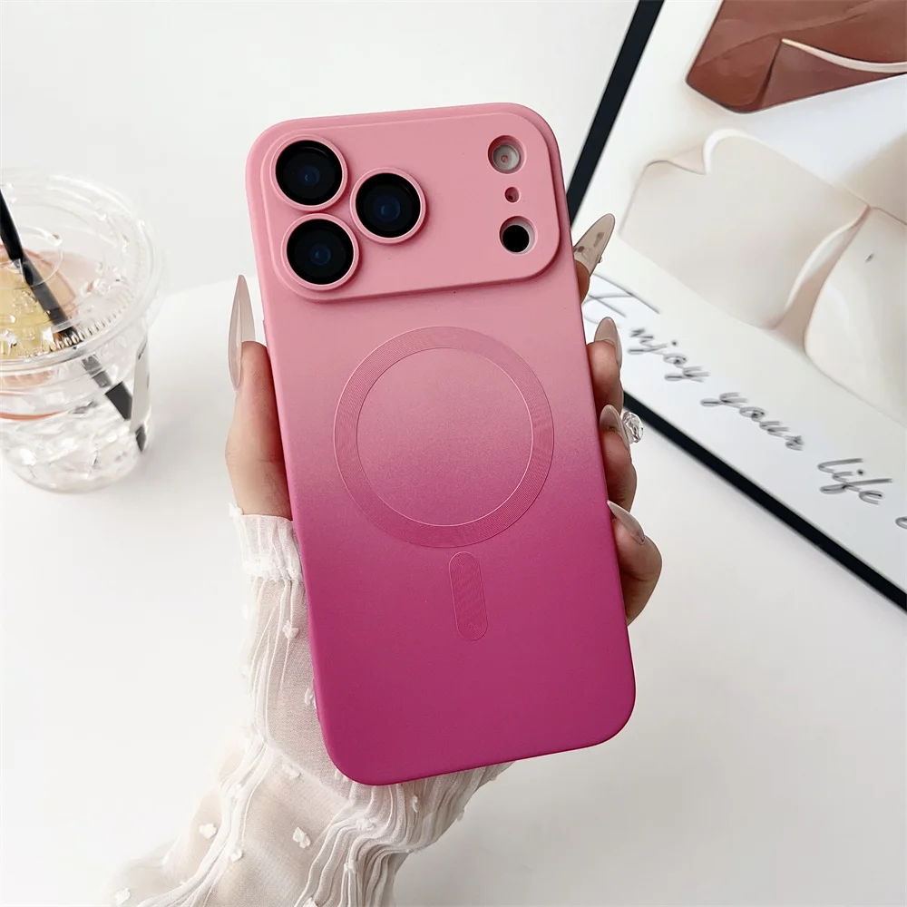 Capa Para Celular (rosa Rosa 16 Pro) Com Degradê, Compatível Com Carregamento Sem Fio, Feita De Silicone.