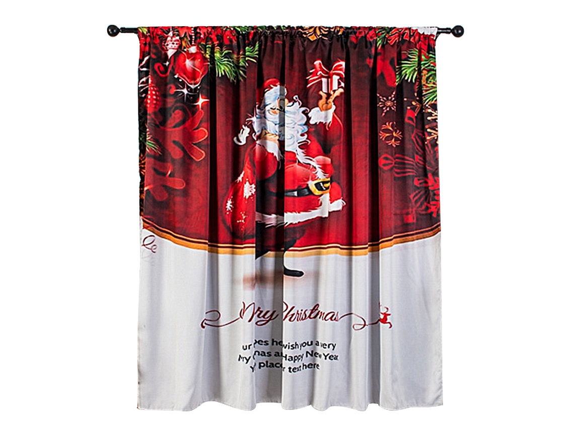 Cortina Natal Laxiscreed Vermelha 140x130cm Para Janela, Decoração Festiva Para Casa E Banheiro