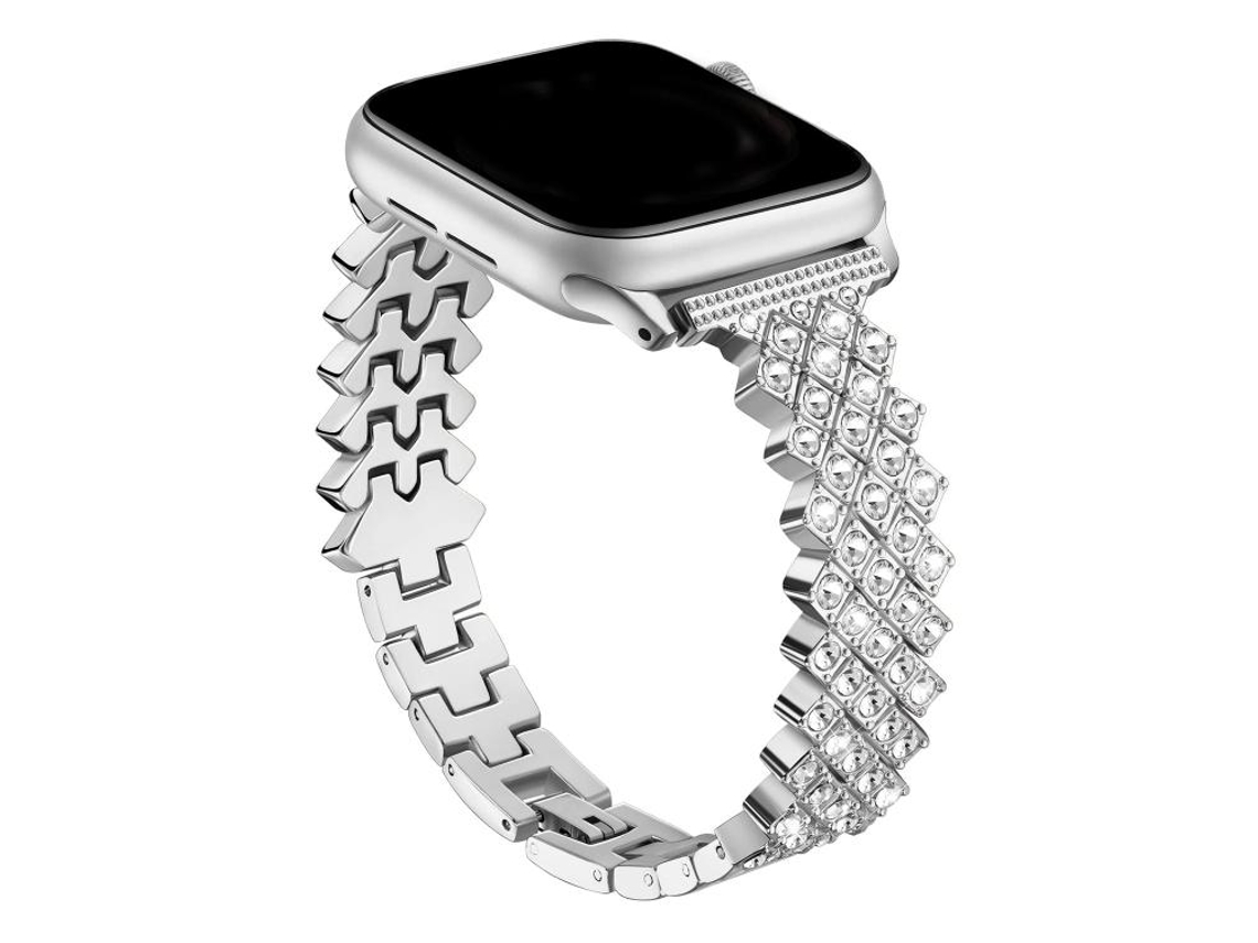 Bracelete para Apple Watch 46/49/45/44mm Liga de Zinco com Diamante Rômbico Prateada XIAOMOYU
