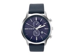 Reloj De Pulsera Analógico De Cuarzo Redondo Con Correa De Cuero Y Fecha (esfera Azul)