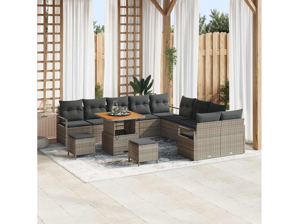Vidaxl Conjunto De Sofá De Jardim 13 Unid. Cinzeto Vime Pe