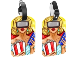 Conjunto De 2 Etiquetas Bagagem Femininas Em Couro Sintético Com Óculos Realidade Virtual