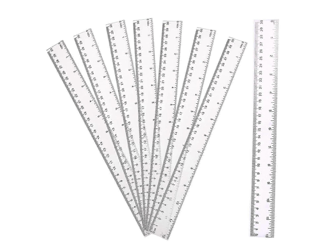 8 Réguas De Plástico Transparente De 30cm, À Prova De Quebra