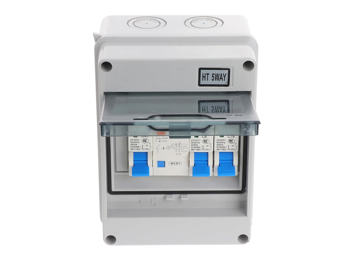 Disjuntor Diferencial Residual De 5 Vias, À Prova D'água Ip54, Caixa De Nylon Leve, Alta Resistência.