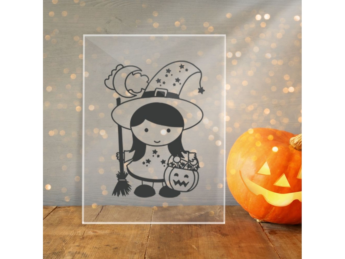 Laxiscreed Decoração De Halloween Para Mesa Em Acrílico Com Borda Metal Dourado - 14,5x19,5cm