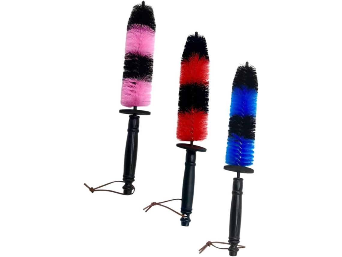 Conjunto de 3 rodos para limpeza de rodas de carro com cerdas flexíveis para limpeza profunda das rodas.
