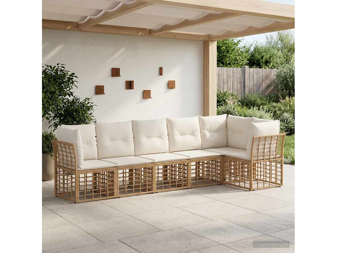 Vidaxl Conjunto De Sofá De Jardim Vime Pe