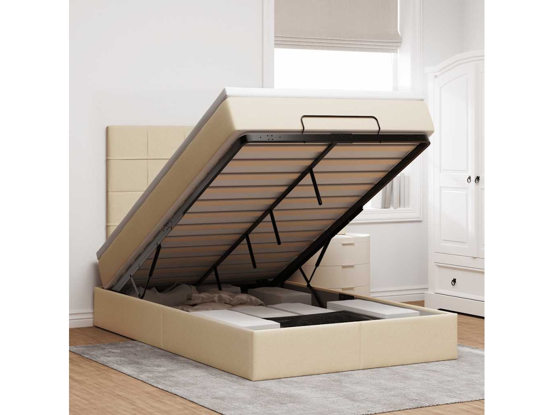 Vidaxl Estrutura De Cama Otomana Com Colchão Tecido Creme 120x200cm