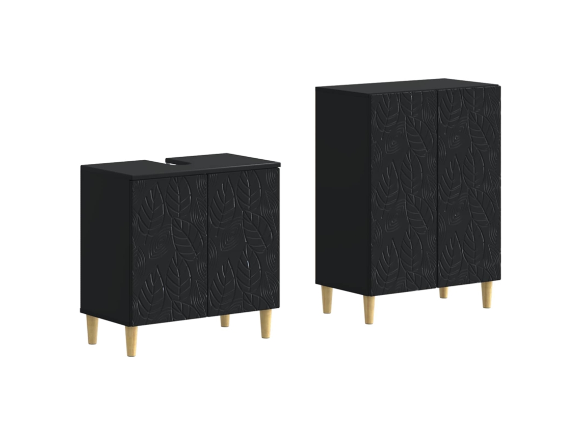 Vidaxl Conjunto De Armário De Banheiro Com 2 Peças Delft Preto
