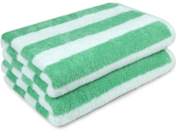 Toalha de Praia e Piscina Listrada em Algodão Felpudo Verde, 152 X 75 Cm, Pacote com 1 Unidade. Macia, Absorvente AQUAFORGE