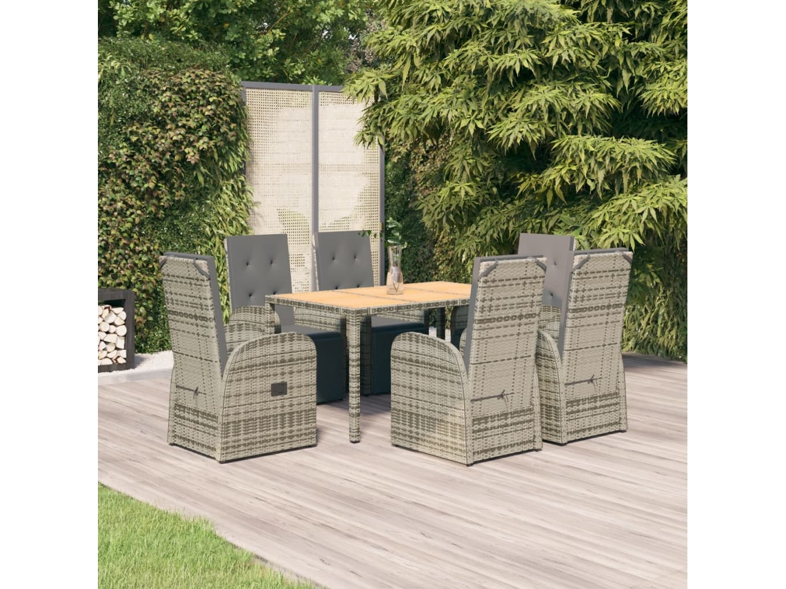 Conjunto 7 Peças Jantar P/ Jardim C/ Almofadões Vime Pe Cinza Dkd Home Decor