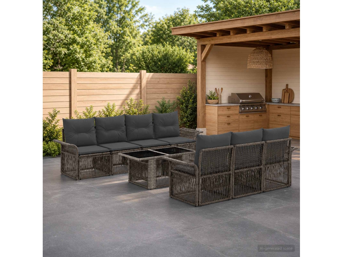 Vidaxl Conjunto De Sofá De Jardim 8 Unid. Cinza E Cinza Escuro Vime Pe
