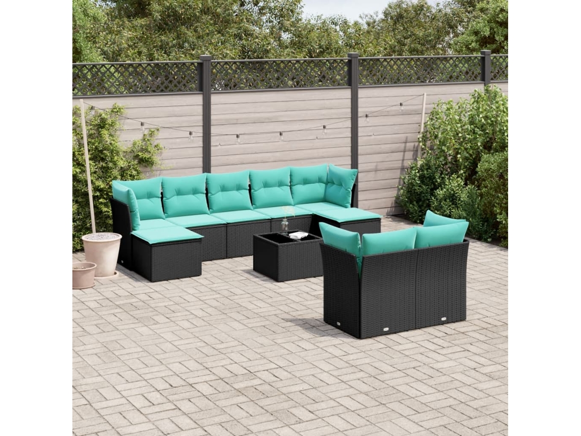 Vidaxl Conjunto De Sofá De Jardim Com 10 Peças E Almofadas Em Rattan Sintético Preto