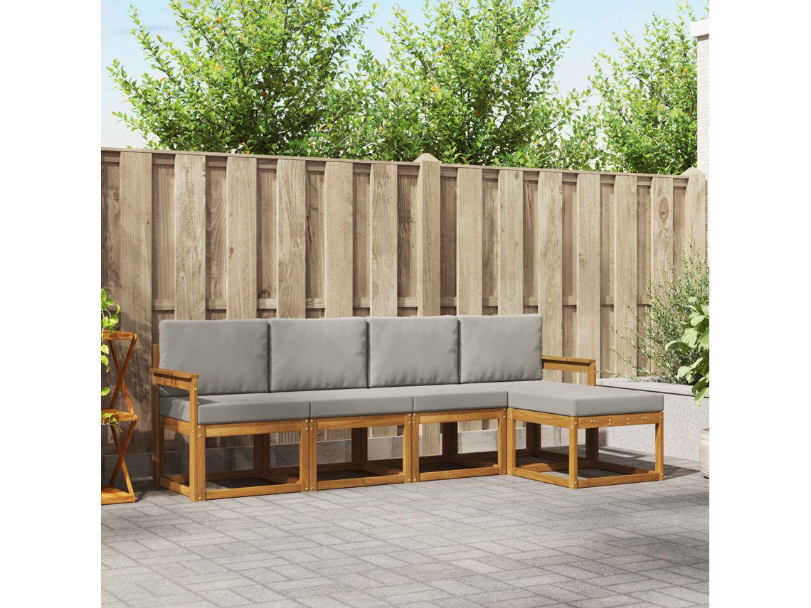 Vidaxl Conjunto De Sofás Para Exterior 5 Unid. Cinza Natural E Claro