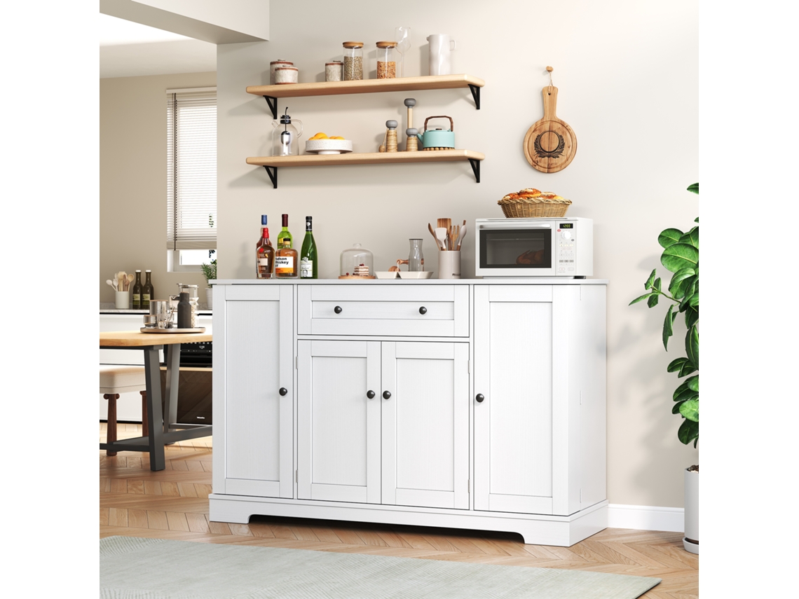 Buffet Cozinha 138cm, Gaveta, Portas, Prateleiras Ajustáveis. Design Moderno, Antiderrapante, Ideal Para Cozinha, Sala, Quarto.