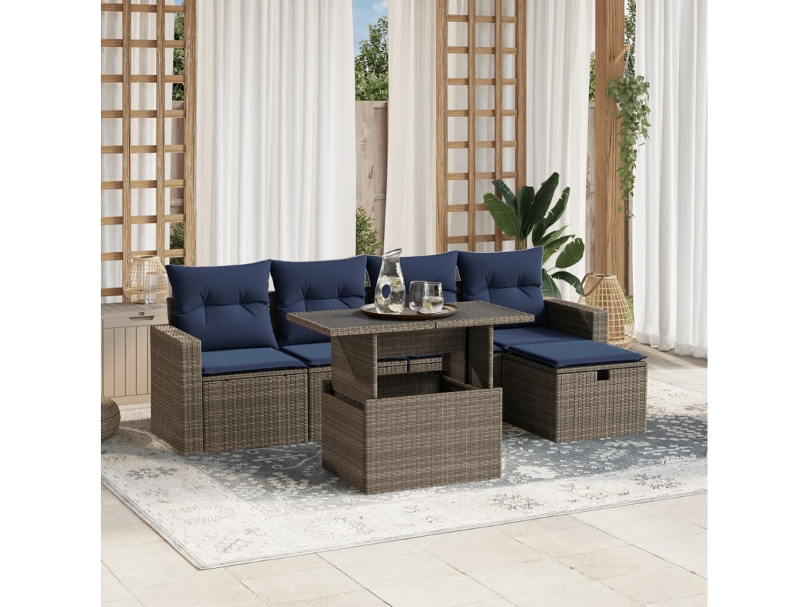 Vidaxl Conjunto De Sofá De Jardim Com 6 Peças E Almofadas Em Rattan Sintético Cinza