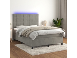 Vidaxl Cama Box Spring C/ Colchão/led 140x200 Cm Veludo Cinzento-claro