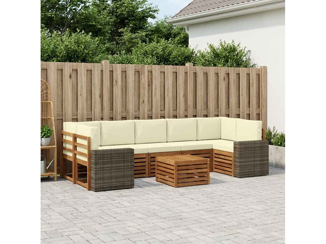 Vidaxl Conjunto De Sofás Para Exterior 8 Unid. Natural E Creme