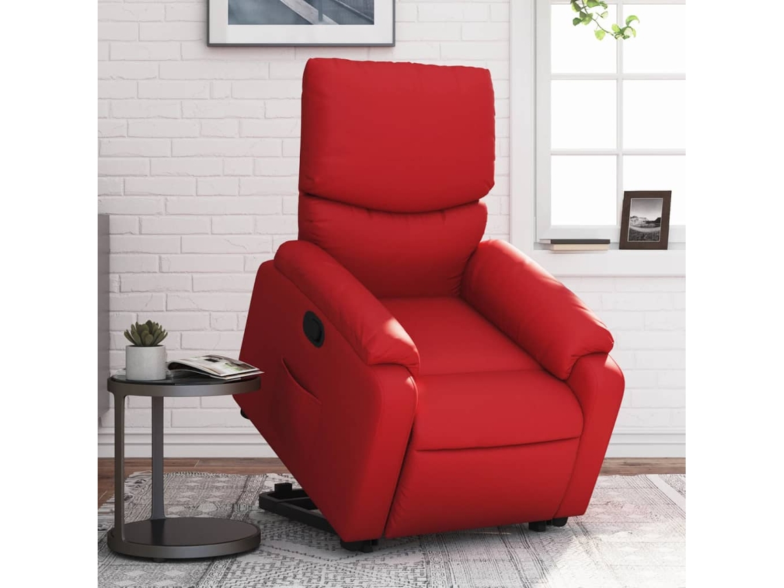 Vidaxl Poltrona Reclinável Elevatória Couro Artificial Vermelho