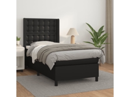 Cama Com Molas/colchão 100x200 Cm Couro Artificial Preto