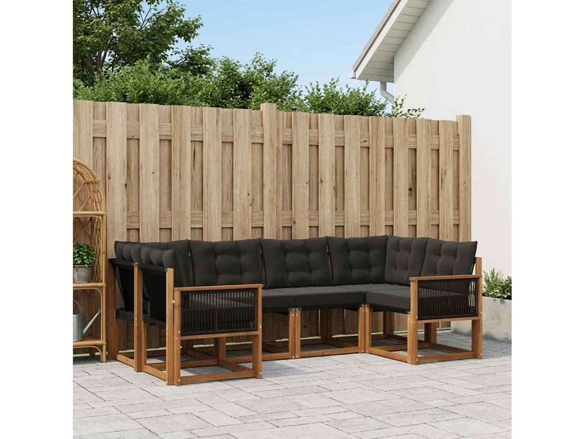 Vidaxl Conjunto De Sofás Para Exterior 6 Pcs Natural E Preto