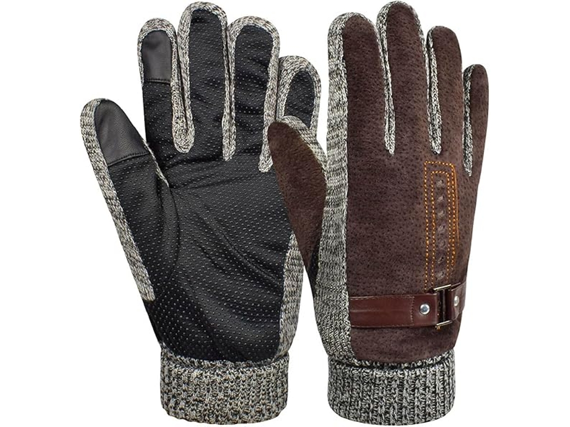 Luvas De Couro Marrom Masculinas Para O Inverno, Grossas, Quentes, Forradas Com Lã, À Prova De Vento Aquaforge