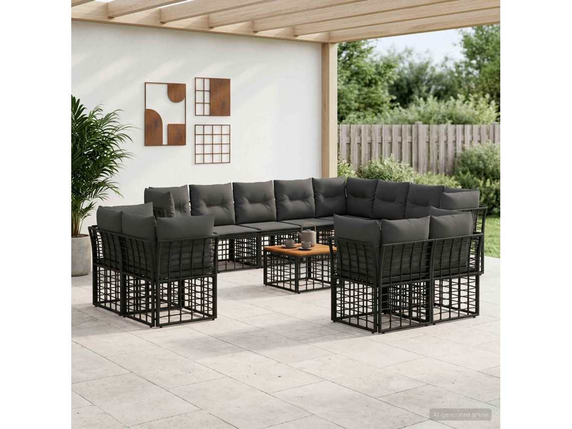 Vidaxl Conjunto De Sofás Para Exterior 13 Unid. Preto E Cinza Escuro
