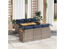 Vidaxl 7 Pcs Conjunto Sofás P/ Jardim C/ Almofadões Vime Pe Cinzento