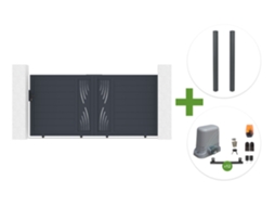 Portão basculante Sunny 3,5m 140cm alumínio cinza com 2 postes e motor B250 CASANOOV
