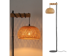 Candeeiro De Pé Em Madeira E Vime Com Abajur De Bambu “ylva”, Interruptor De Pé, Design Moderno Para Sala Ou Cozinha, E27