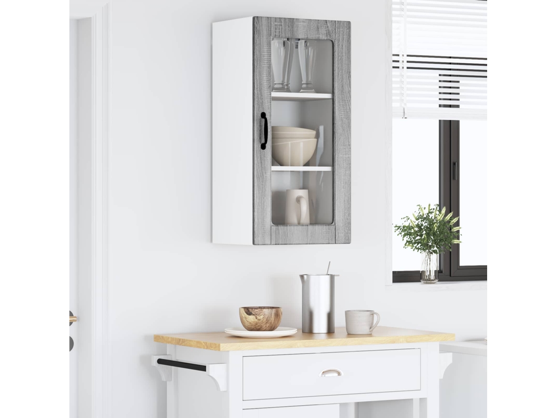 Vidaxl Armário De Vidro De Parede Lucca Sonoma Cinzento