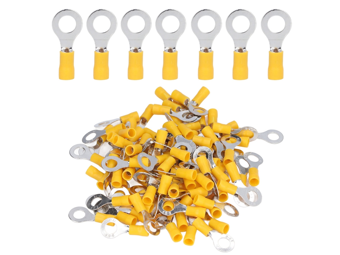 100pcs Terminais Anel Isoladas Conectores De Crimpagem De Fio Elétrico Cobre Awg12-10 Rv5.5-8