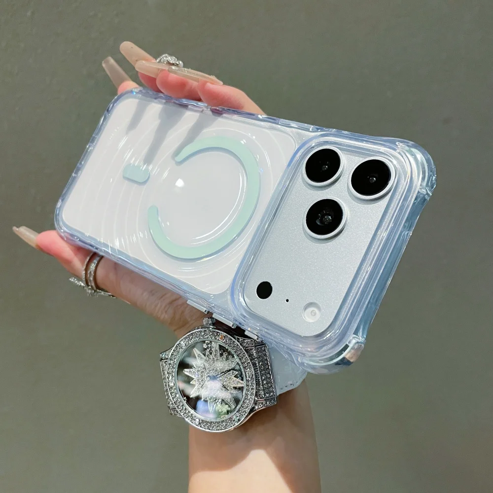 (verde, Iphone 17 Pro) Capa Magnética Magsafe Com Textura Ondulada, Transparente E Com Almofada De Ar Para Proteção.