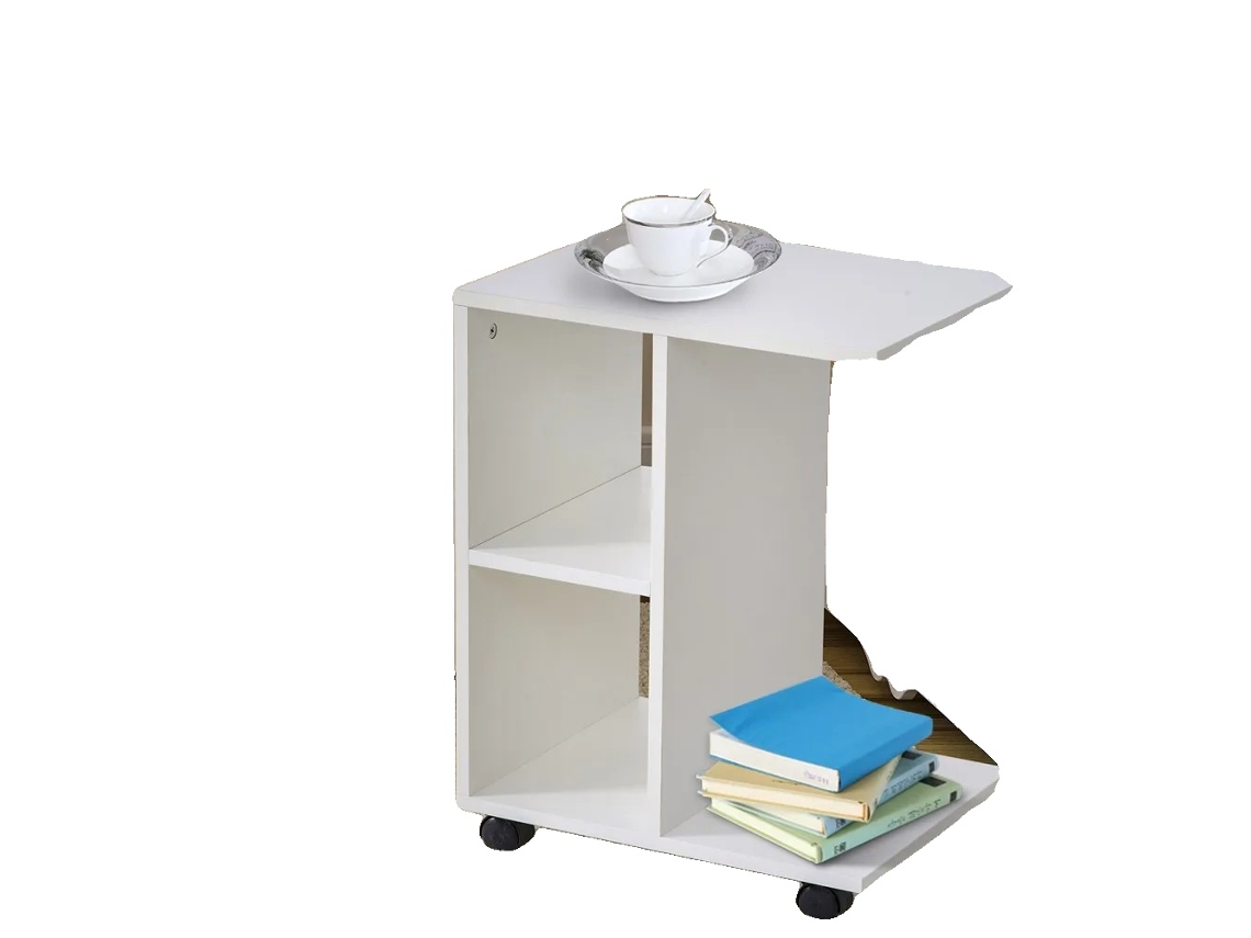 Mesa De Café, Madeira, 45 Cm X 35 Cm X 58 Cm, Design Em C, Prateleiras Integradas, Mobilidade Fácil
