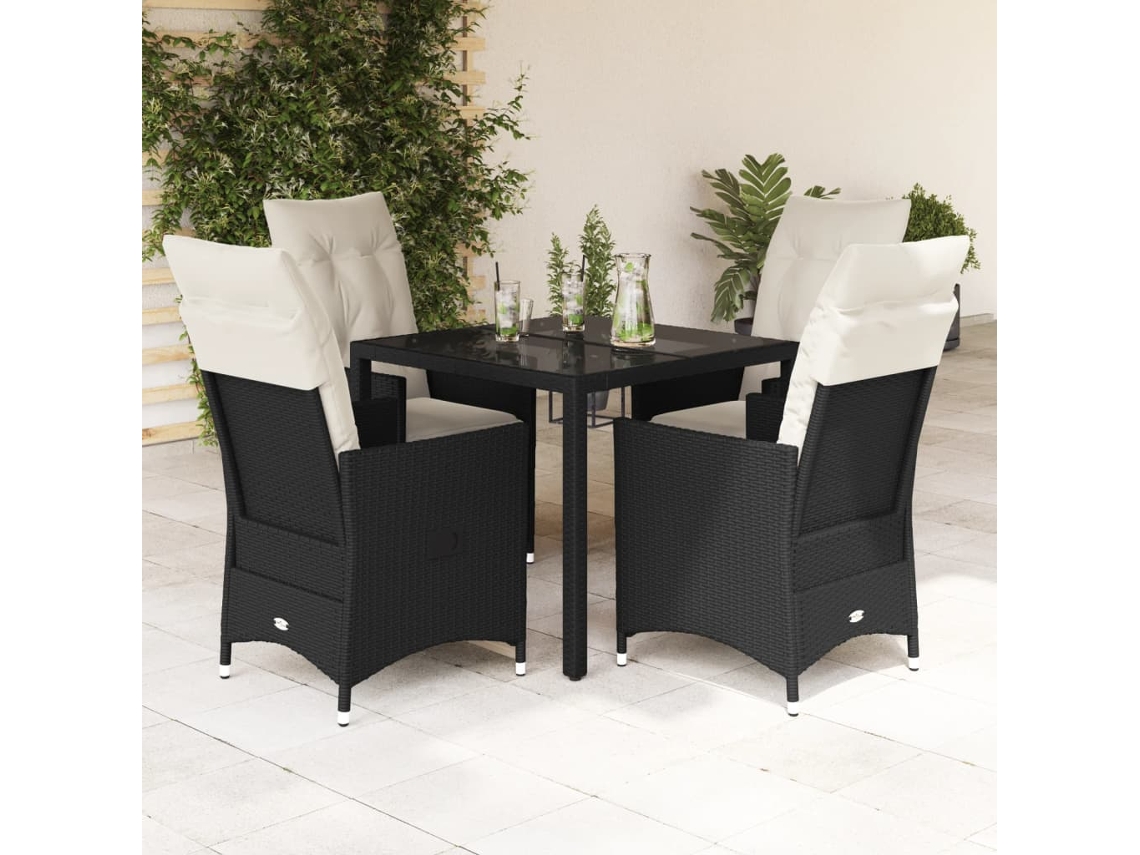 Vidaxl 5 Pcs Conjunto de Jantar P/ Jardim C/ Almofadões Vime Pe Preto
